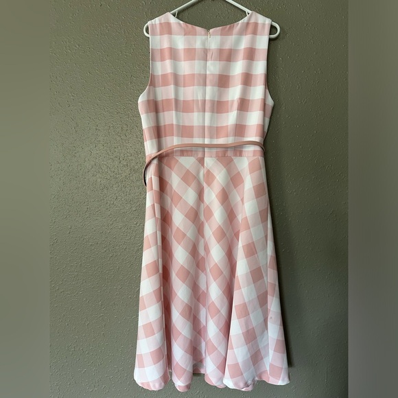 🎀 vintage Retro Pin up Gingham Pink and White Plaid Flare Sleeveless Dress 16 - Picture 4 of 13